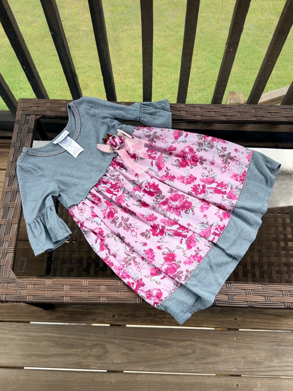 Bonnie Jean Girls' Grey Knit Top with Pink Floral Skirt Dress Size 5